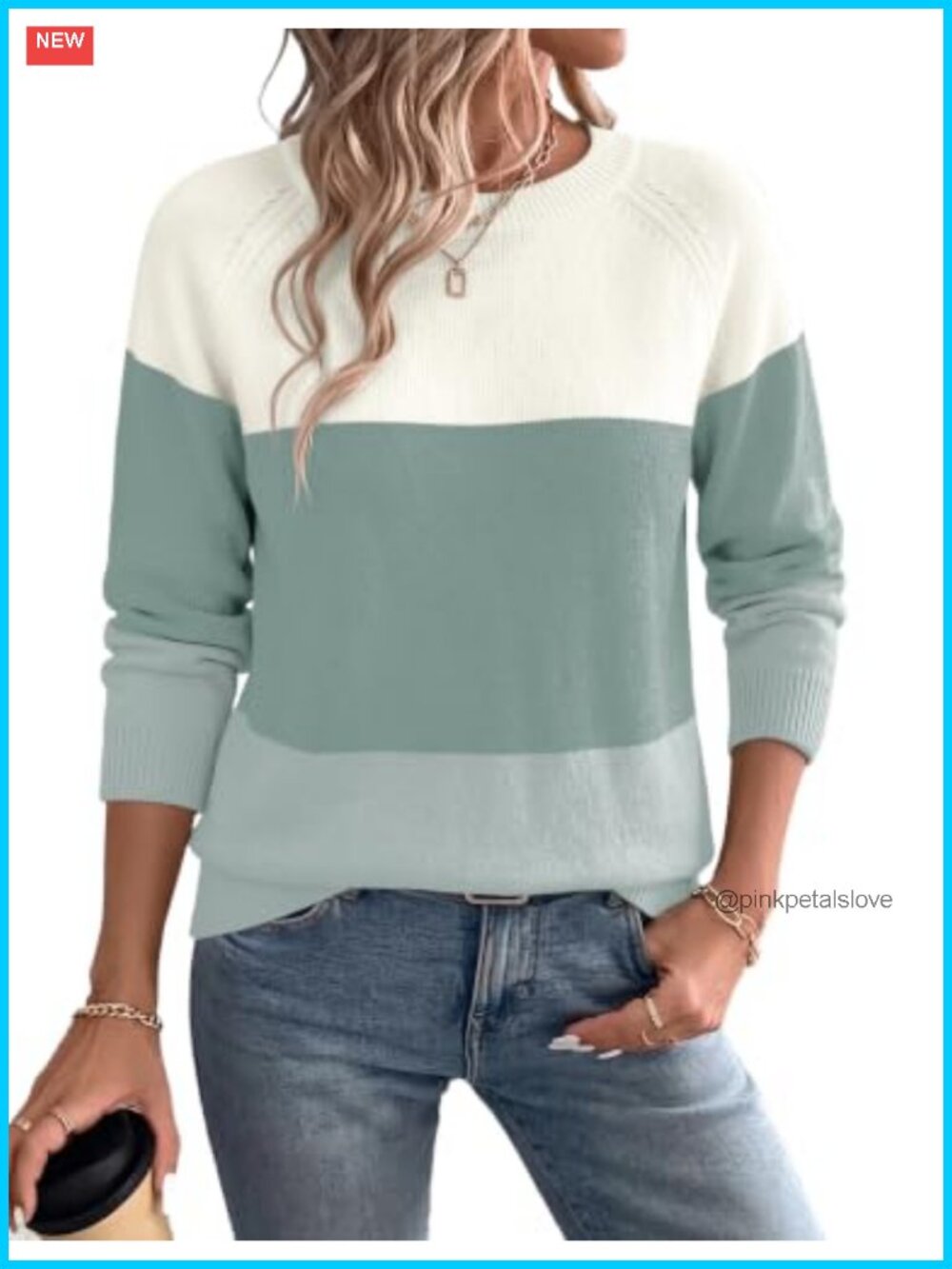 Women's Crew Neck Long Sleeve Knit Pullover Sweater Striped